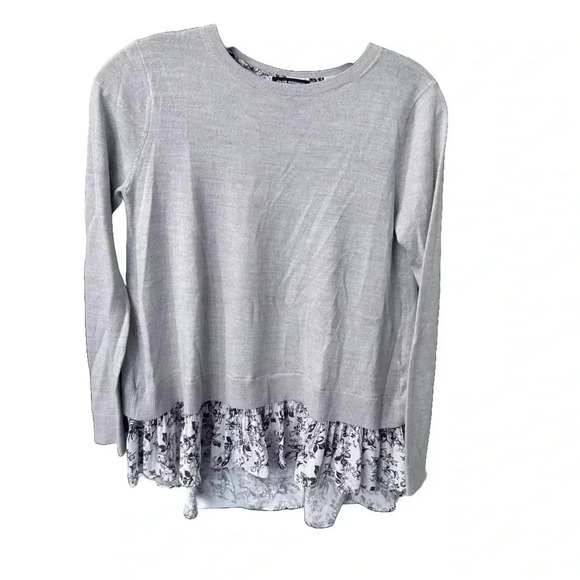 Club Monaco Woman’s Size XS Mixed Media Sweater Gray Floral Long Sleeve Wool - Picture 2 of 11